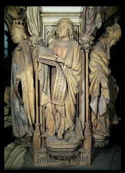 Jeremia (Mitte), David (links) und Zacharias (rechts), Figuren vom sechseckigen Sockel des Mosesbrunnens, 1395-1404